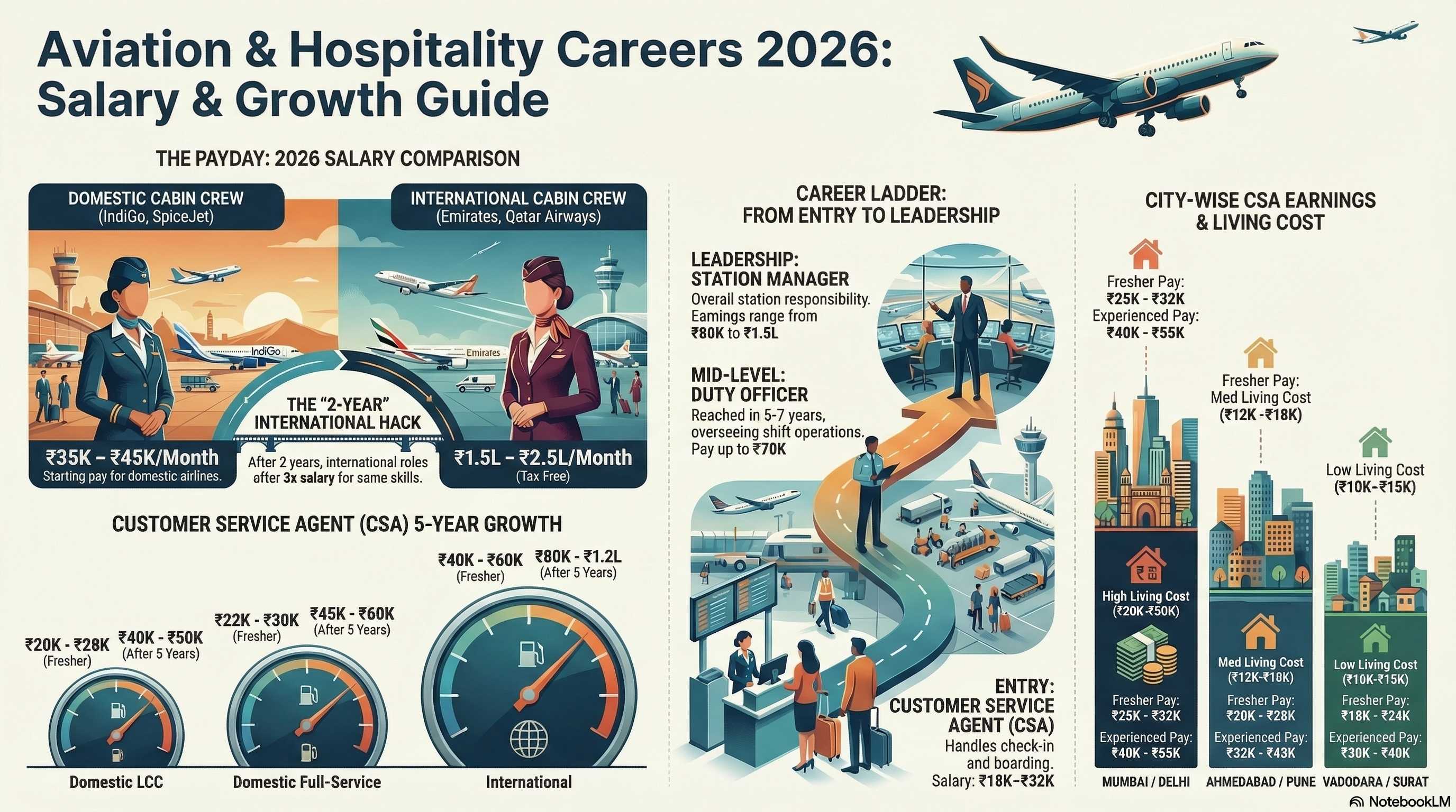 Airport Customer Service Jobs Salary 2026: Complete CSA Compensation Guide - Ground Staff career guide from Wings Institute Vadodara Gujarat